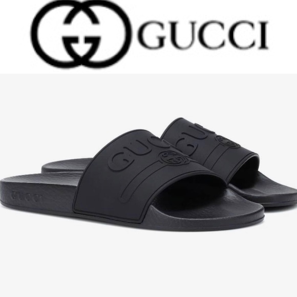 gucci logo rubber slide sandal black